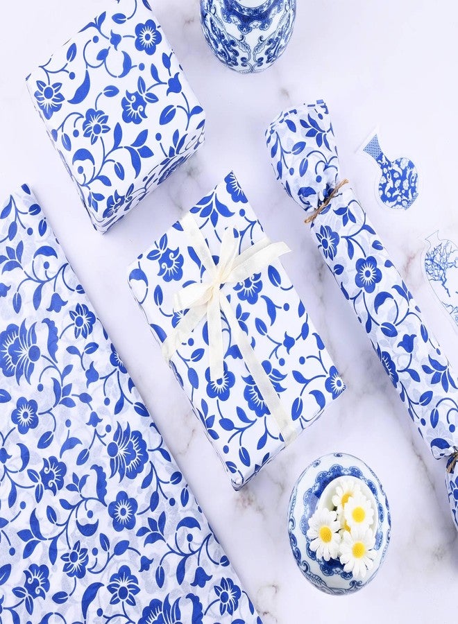 Bolsome 100 Sheets 20 * 14 Inches Blue White Floral Tissue Paper for Gift Bags Vintage Chinoiserie Style Tissue Paper for Gift Wrapping for Birthday Wedding New Year Craft Supplies - Image 4